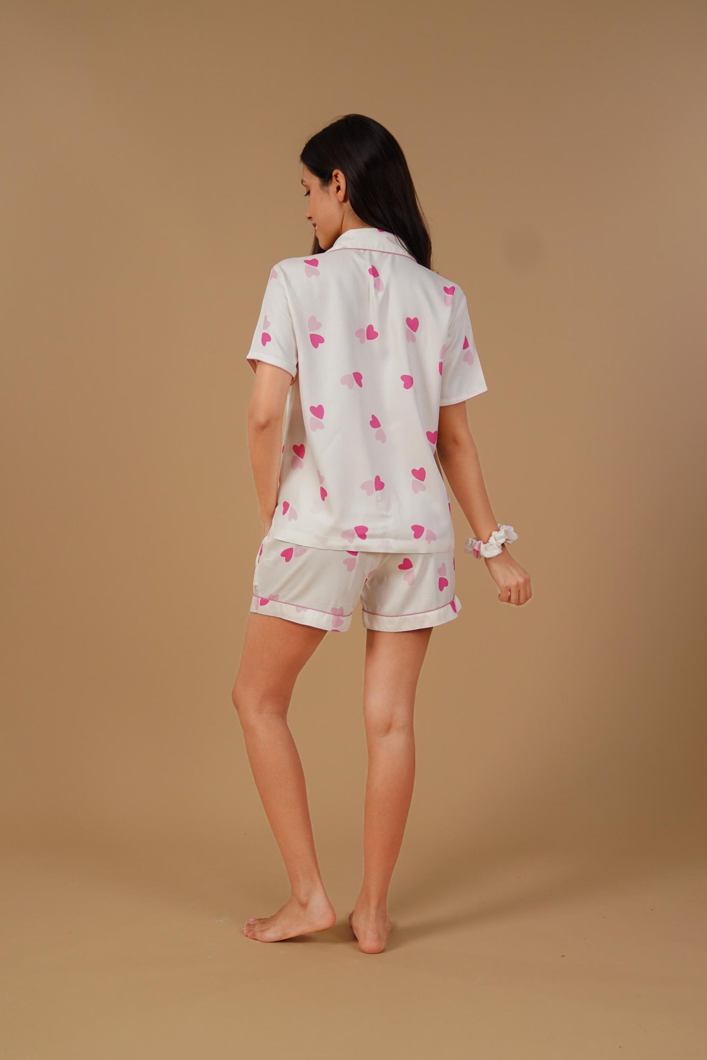 Amy Heart Printed Viscose Women's Shorts Set - Half Sleeves