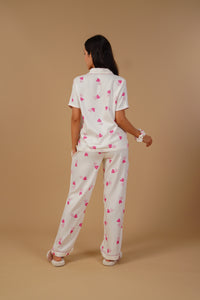 Amy Heart Printed Viscose Twill Women's Pajama Set - Half Sleeves