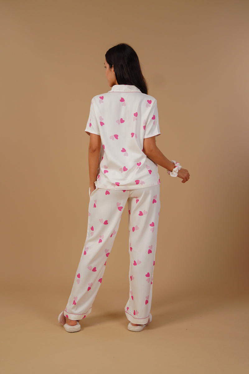 Amy Heart Printed Viscose Twill Women's Pajama Set - Half Sleeves