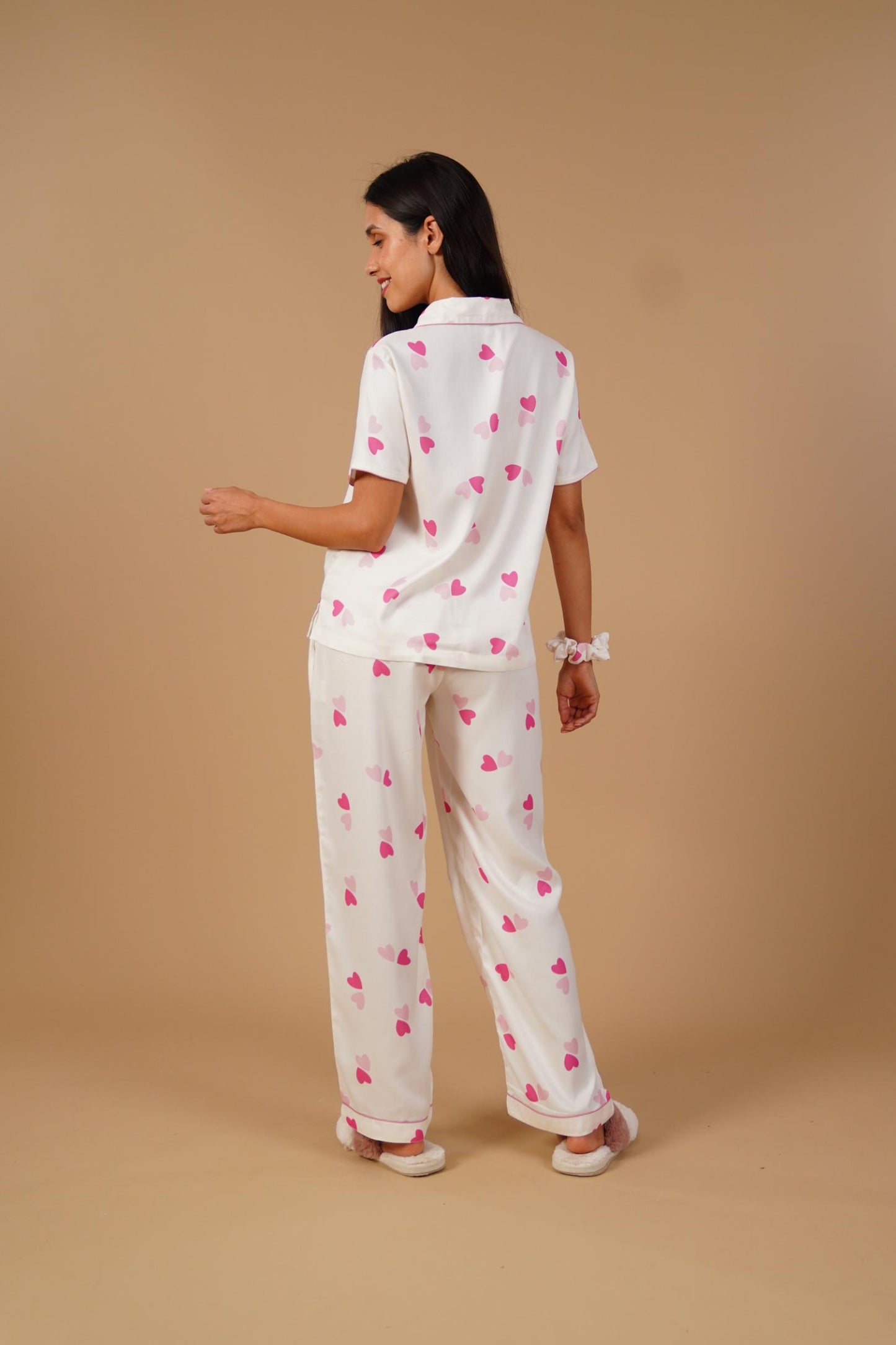 Amy Heart Printed Viscose Twill Women's Pajama Set - Half Sleeves