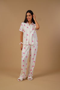 Amy Heart Printed Viscose Twill Women's Pajama Set - Half Sleeves
