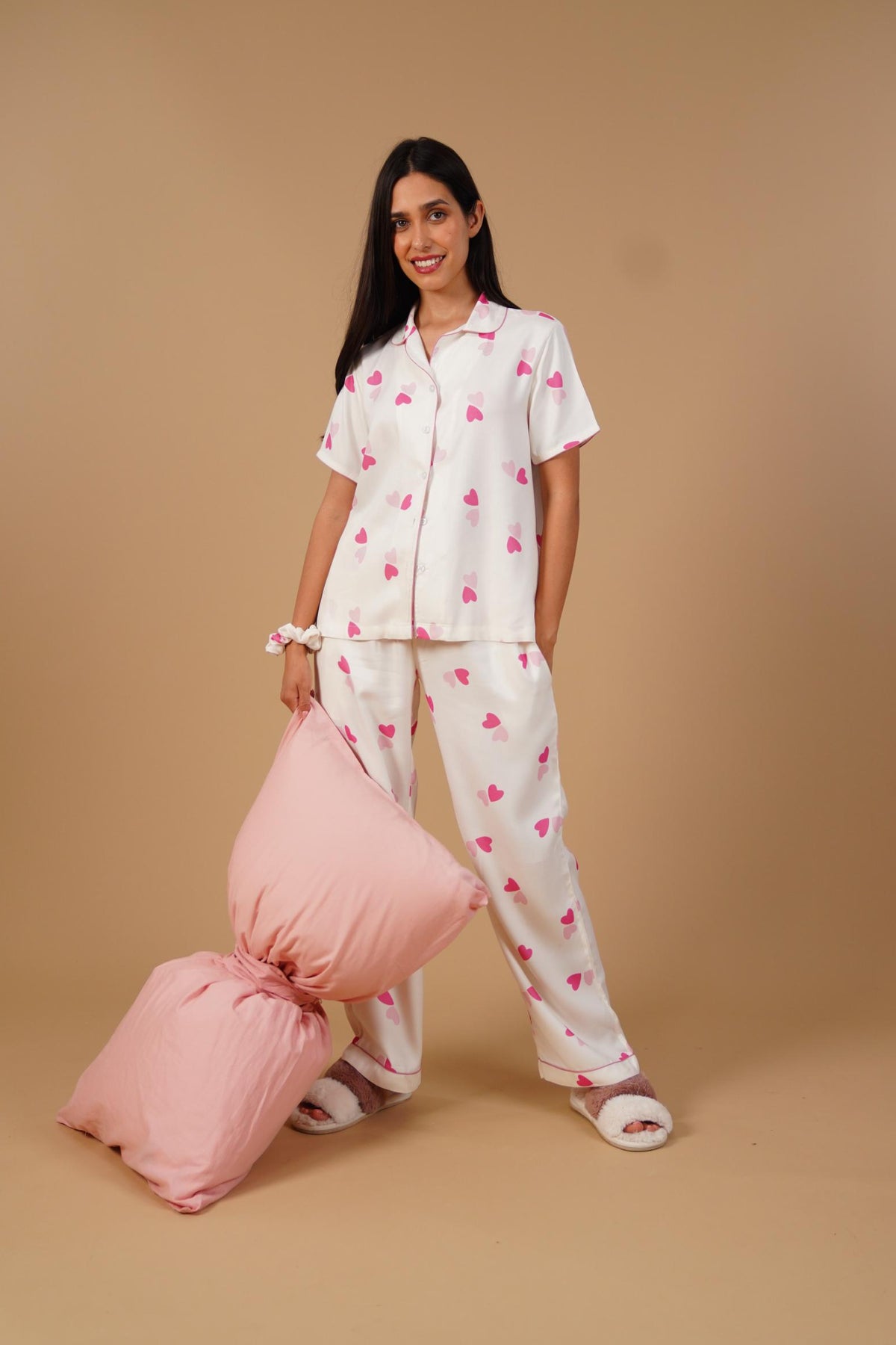 Amy Heart Printed Viscose Women's Pajama Set - Half Sleeves