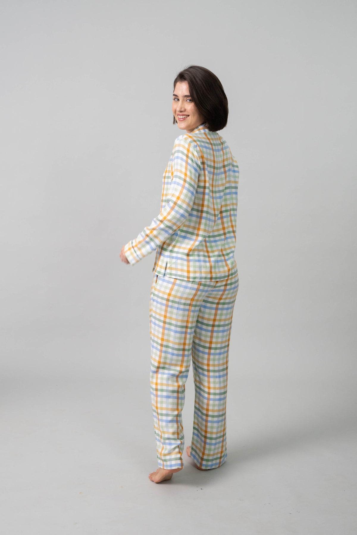 Pastel Check Cotton Blend Women's Pajama Set- Full Sleeves