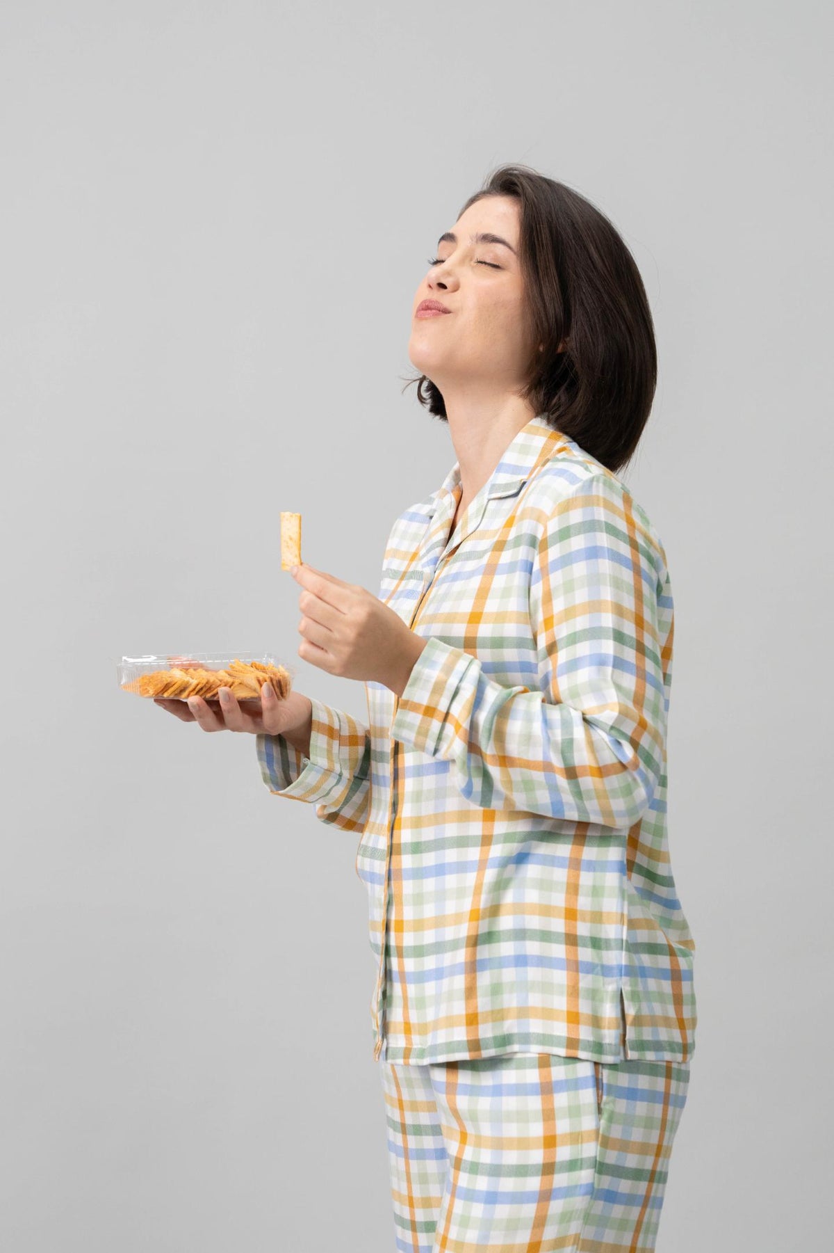 Pastel Check Cotton Blend Women's Pajama Set- Full Sleeves