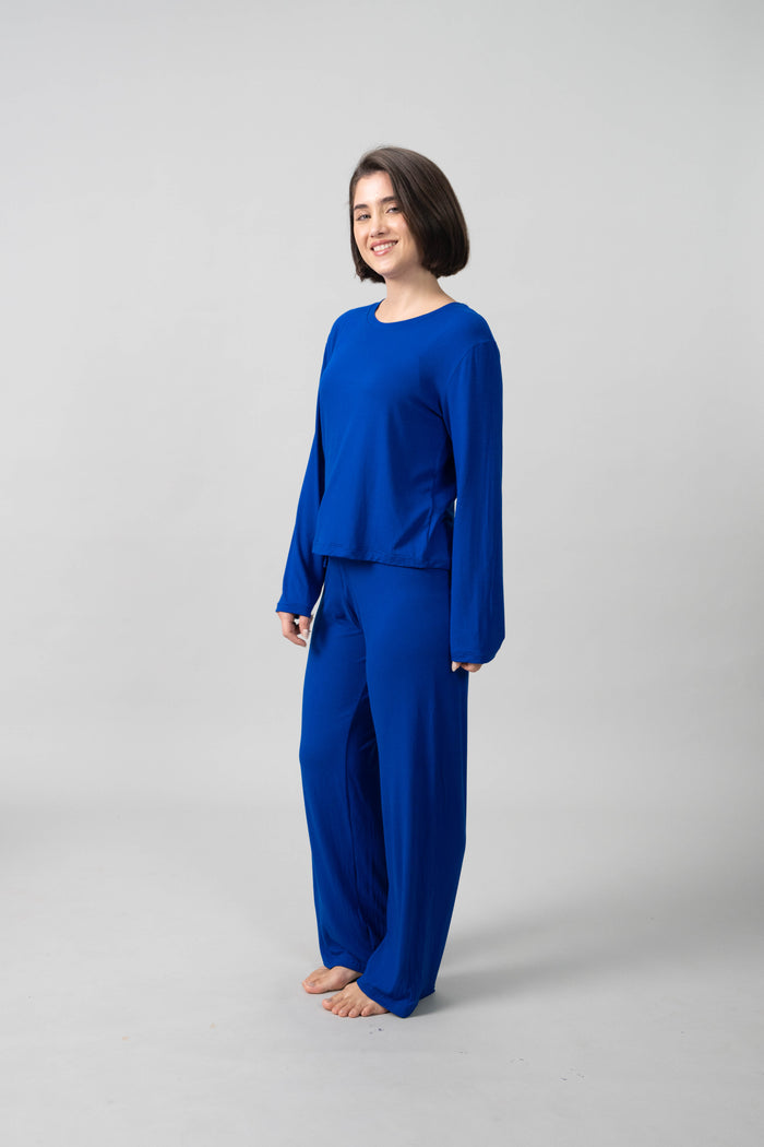 Royal Blue Lucy Butter-Soft Cotton Knit Women's Pajama Set- Full Sleeves