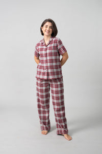 Ruby Plaid Cotton Twill Women's Pajama Set - Half Sleeve