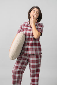 Ruby Plaid Cotton Twill Women's Pajama Set - Half Sleeve