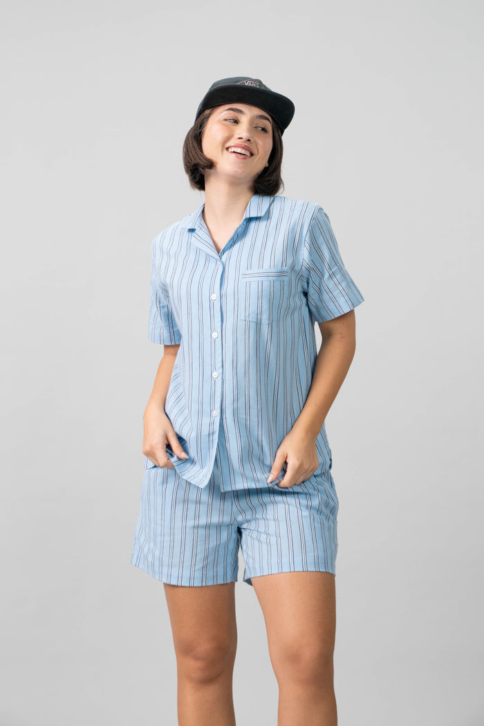 Boyfriend Stripe Cotton Women's Shorts Set- Half Sleeves