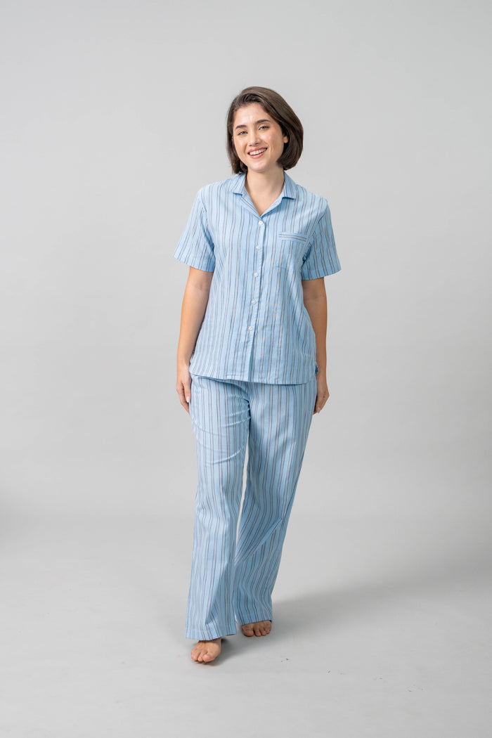 Boyfriend Stripe Cotton Women's Pajama Set- Half Sleeves