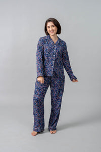Ditsy Blossom Floral Cotton Blend Women's Pajama Set- Full Sleeves