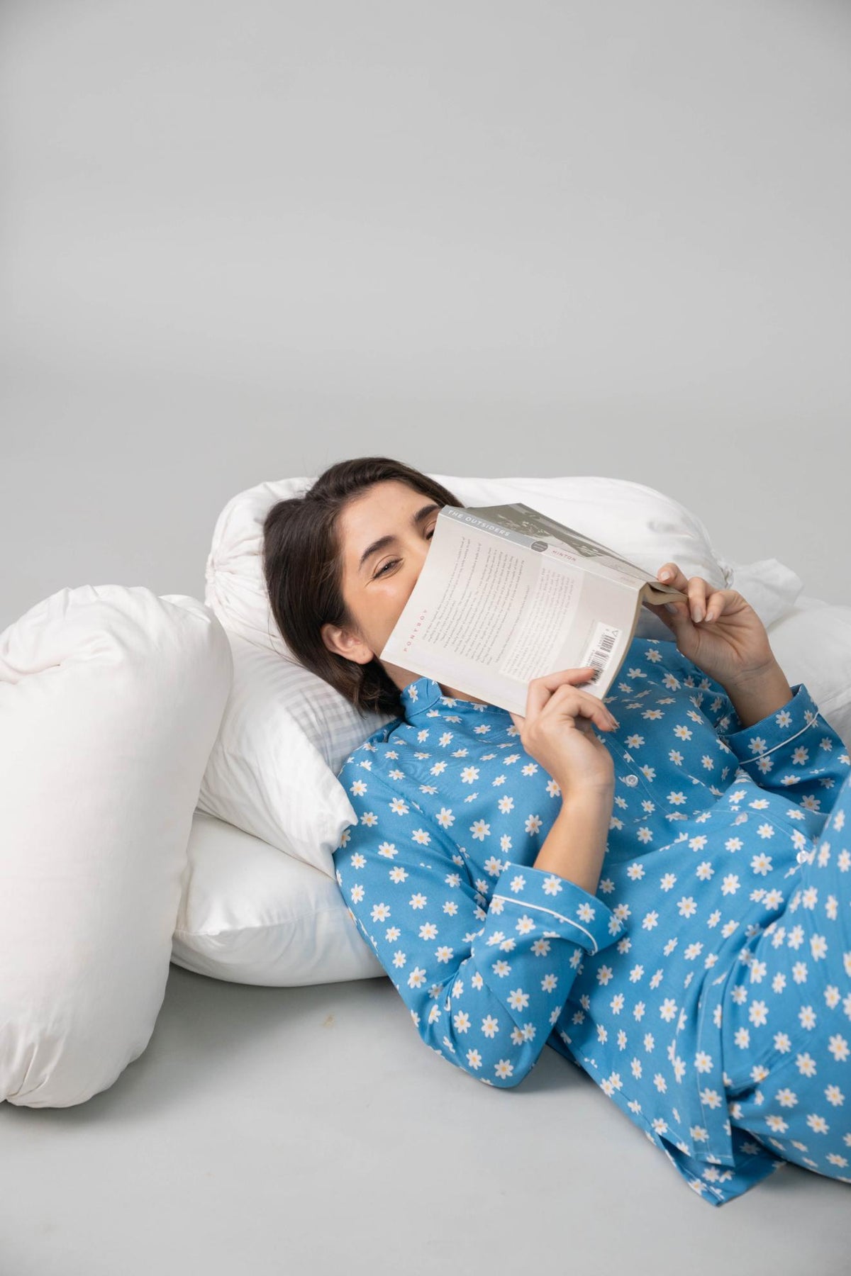 Isabella Blue Floral Cotton Blend Women's Pajama Set- Full Sleeves