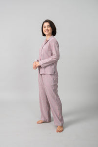 Scarlet Pinstripe Cotton Women's Pajama Set- Full Sleeves