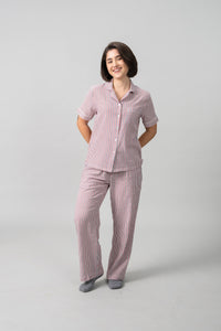 Scarlet Pinstripe Cotton Women's Pajama Set- Half Sleeves