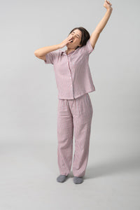 Scarlet Pinstripe Cotton Women's Pajama Set- Half Sleeves