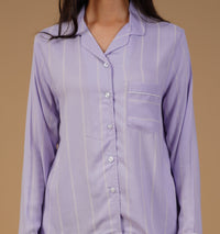 Donna Lilac Stripe Viscose Women's Pajama Set - Full Sleeves