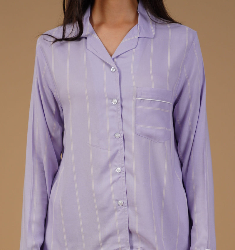 Donna Lilac Stripe Viscose Women's Pajama Set - Full Sleeves