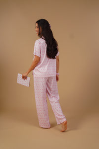Alice Heart Printed Viscose Twill Women's Pajama Set - Half Sleeves