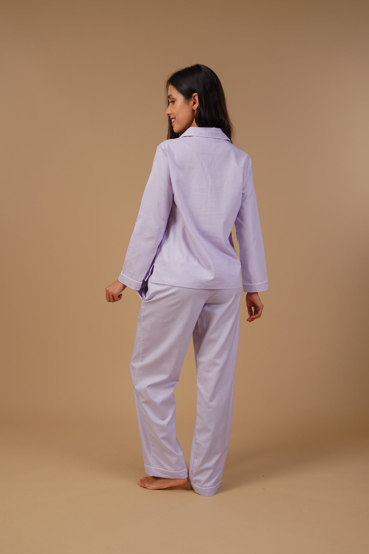 Nora Pin Check Cotton Women's Pajama Set - Full Sleeves