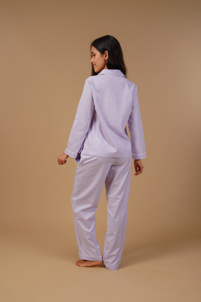 Nora Pin Check Cotton Women's Pajama Set - Full Sleeves