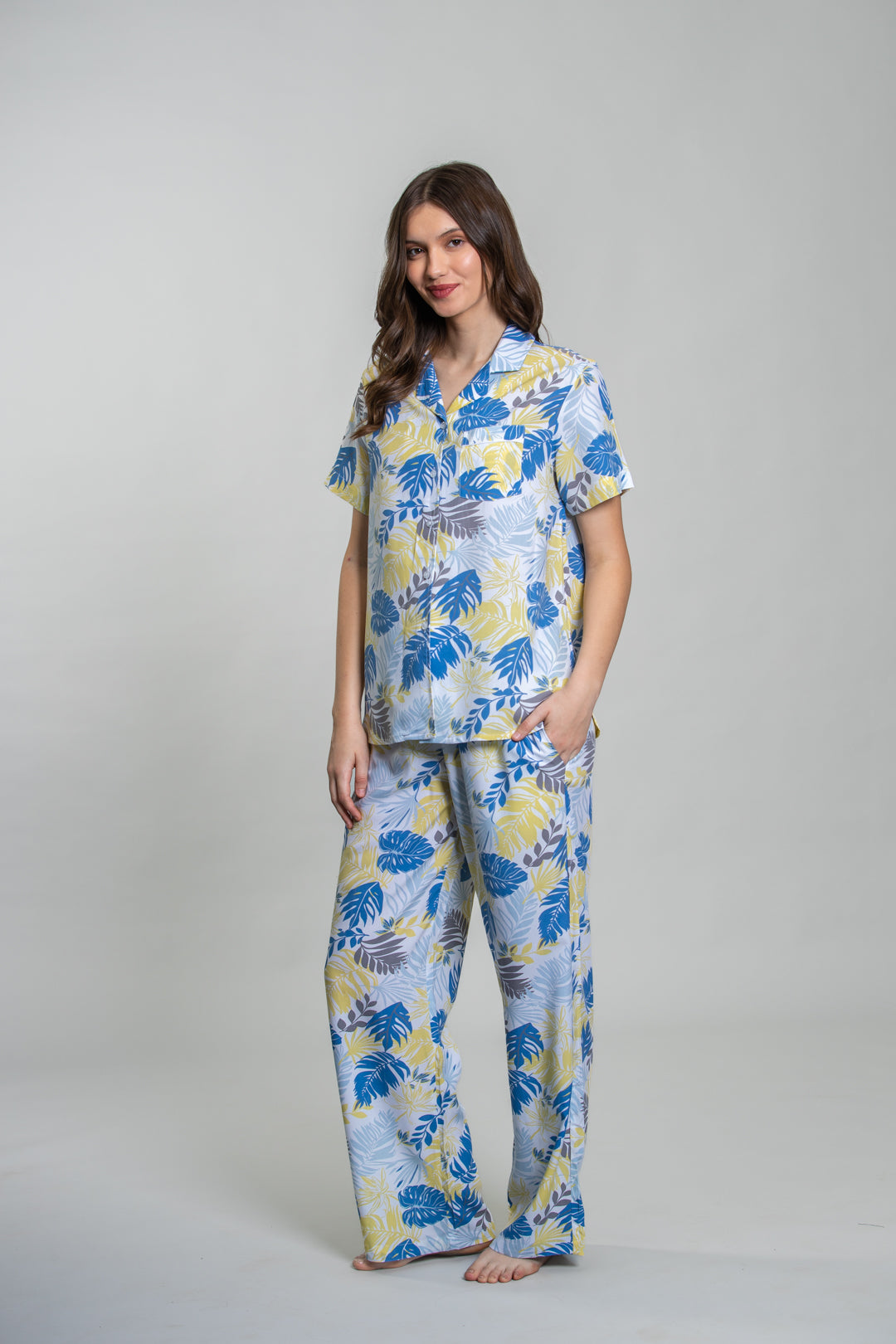 Sunset Island Printed Cotton Blend Women's Pajama Set- Half Sleeves