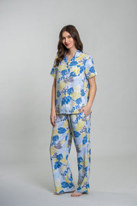 Sunset Island Printed Cotton Blend Women's Pajama Set- Half Sleeves