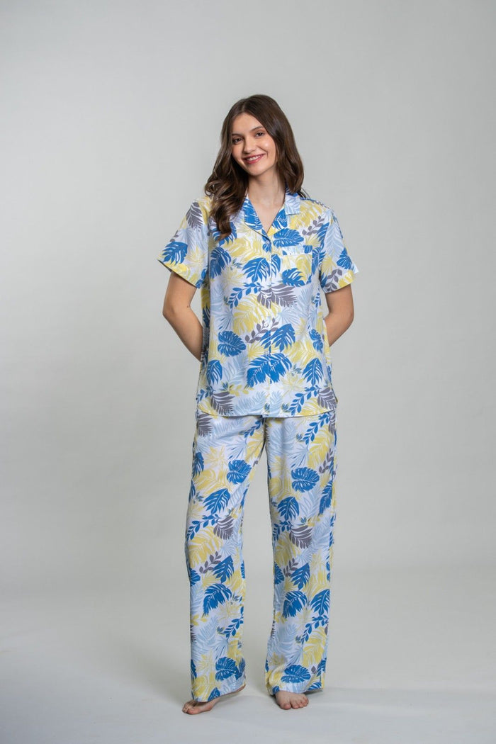 Sunset Island Viscose Women's Pajama Set - Half Sleeves