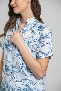 Grace White Floral Women's Shorts Set- Half sleeves
