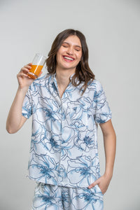 Grace White Floral Women's Pajama Set- Half sleeves
