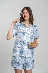Grace White Floral Women's Shorts Set- Half sleeves