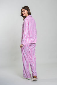 Mila Pink Stripe Cotton Women's Pajama Set - Full Sleeves
