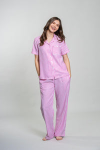 Mila Pink Stripe Cotton Women's Pajama Set- Half Sleeves