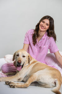 Mila Pink Stripe Cotton Women's Pajama Set- Half Sleeves