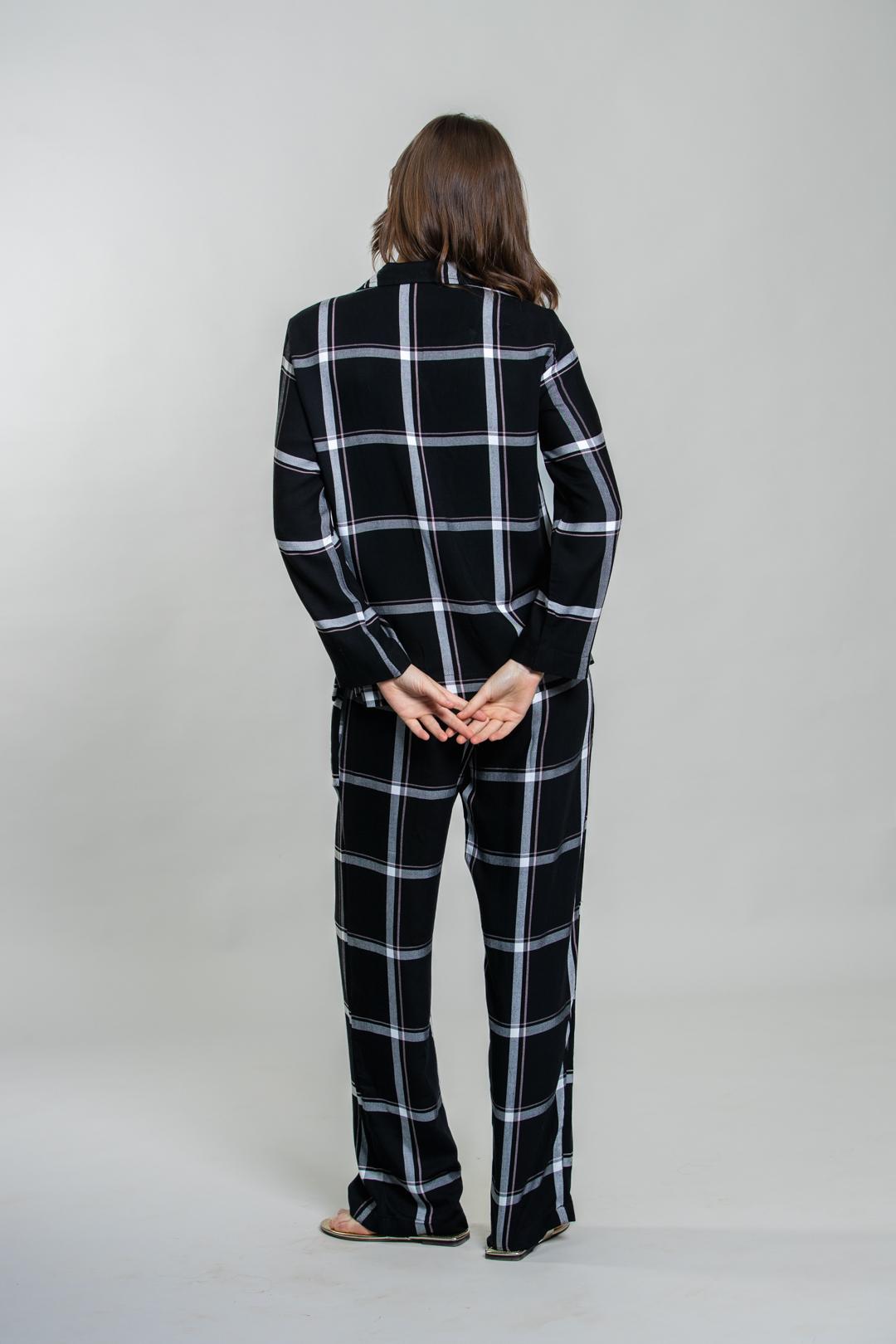Clara Black Check Cotton Blend Women's Pajama Set- Full Sleeves