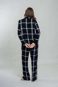Clara Black Check Cotton Blend Women's Pajama Set- Full Sleeves