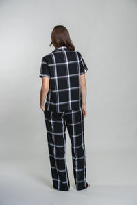 Clara Black Check Cotton Blend Women's Pajama Set- Half Sleeves