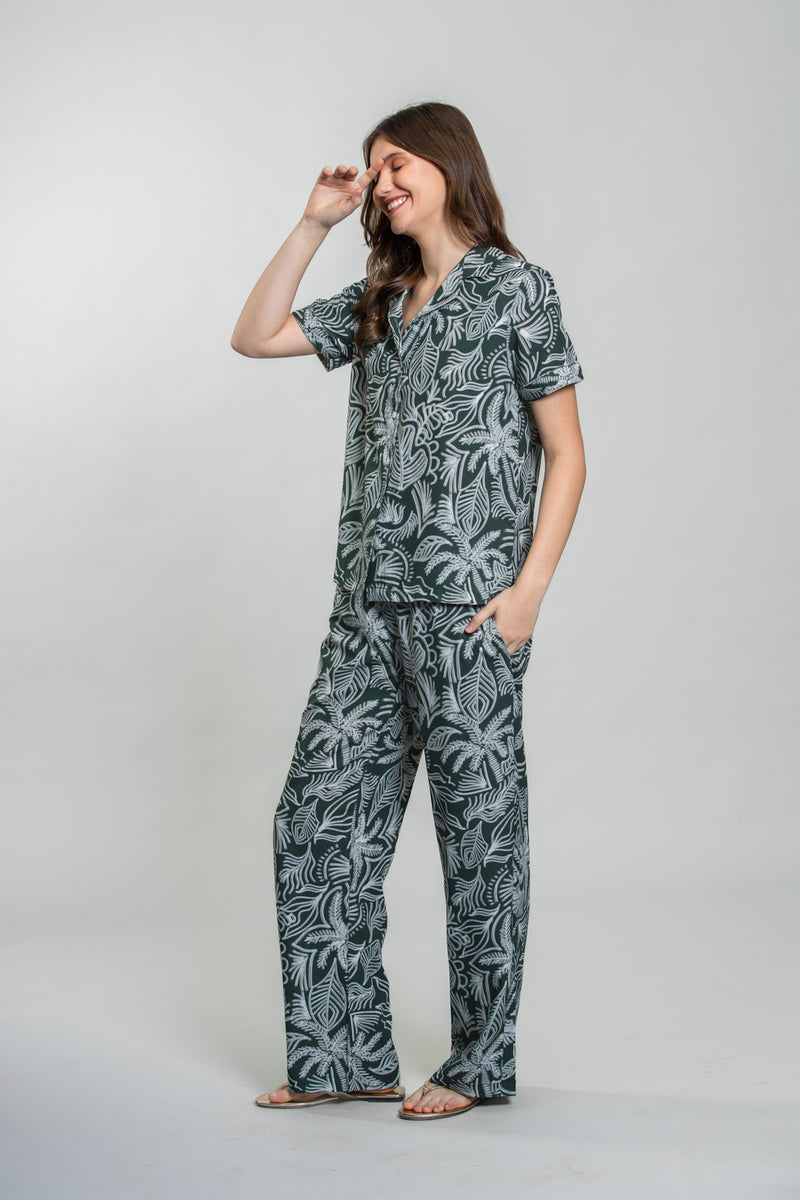 Eden Green Printed Cotton Blend Women's  Pajama Set- Half Sleeves