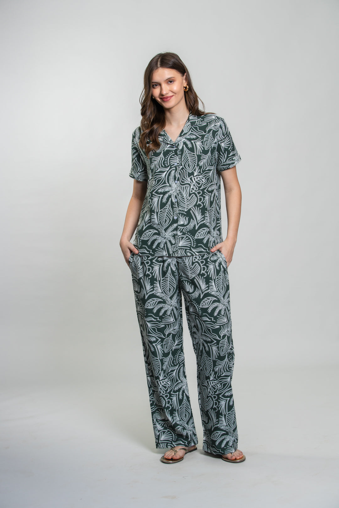 Eden Green Printed Cotton Blend Women's  Pajama Set- Half Sleeves