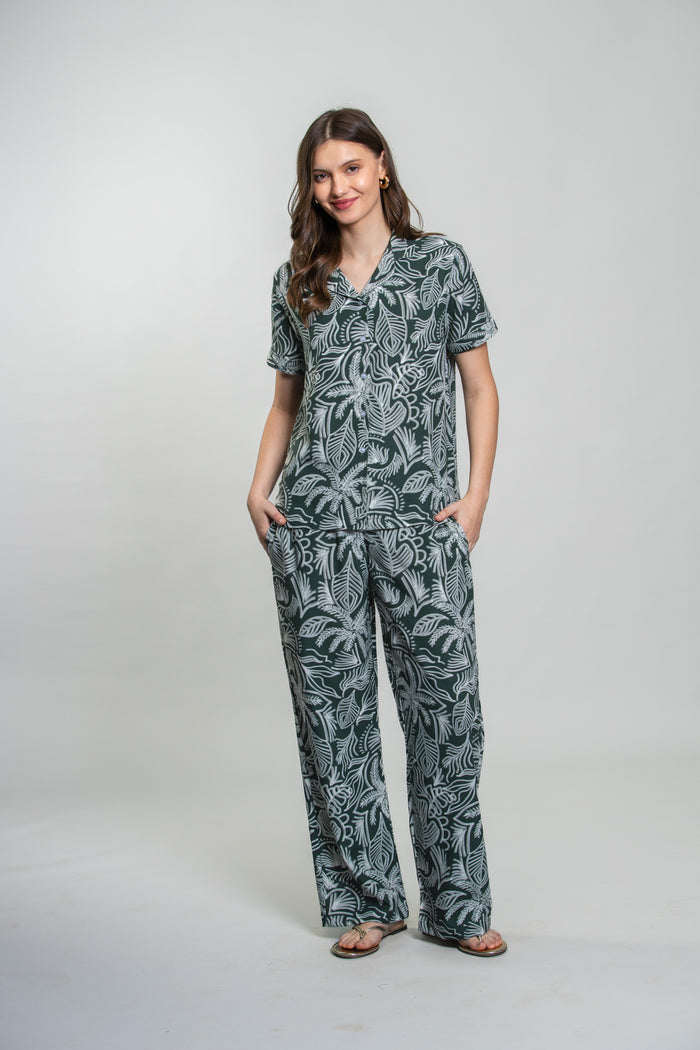 Eden Green Printed Cotton Blend Women's  Pajama Set- Half Sleeves