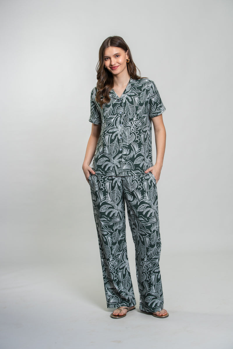 Eden Green Printed Cotton Blend Women's  Pajama Set- Half Sleeves
