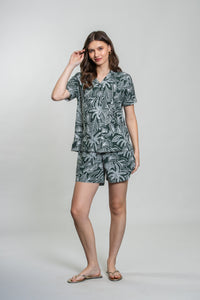 Eden Green Printed Cotton Blend Women's Shorts Set- Half Sleeves