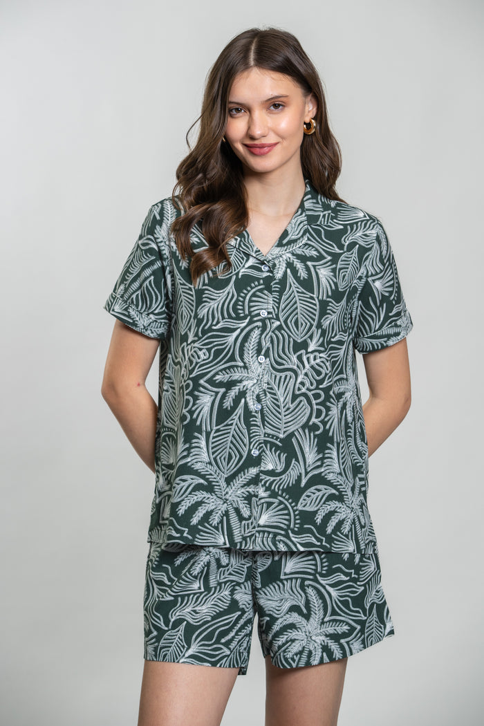 Eden Green Printed Cotton Blend Women's Shorts Set- Half Sleeves