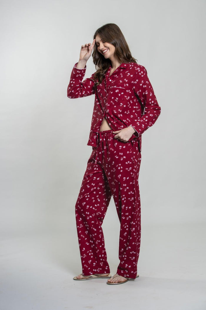 Daphne Ditsy Printed Cotton Blend Women's Pajama Set- Full Sleeves