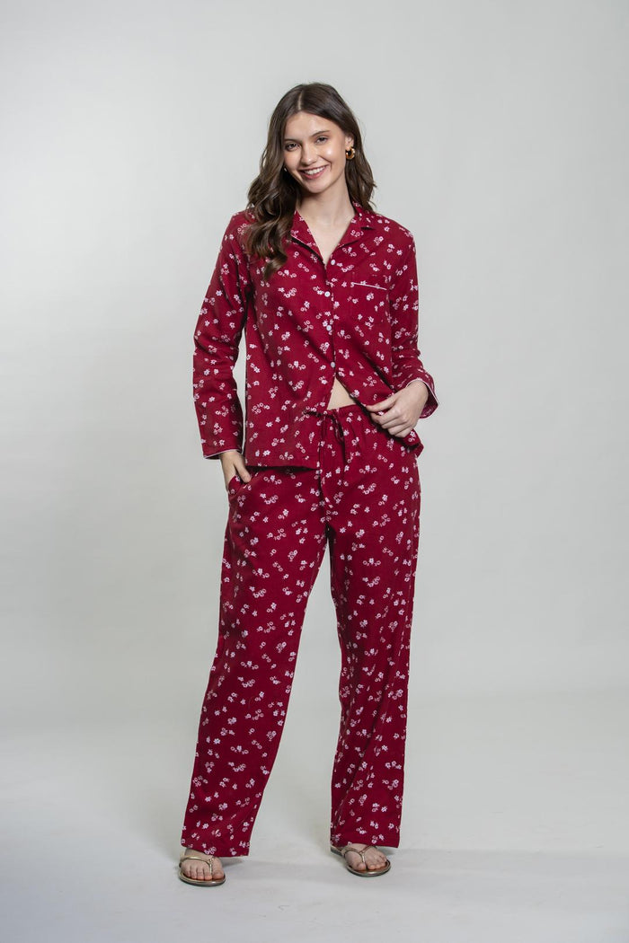 Daphne Ditsy Printed Cotton Blend Women's Pajama Set- Full Sleeves