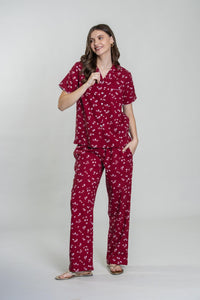 Daphne Ditsy Printed Cotton Blend Women's Pajama Set- Half Sleeves