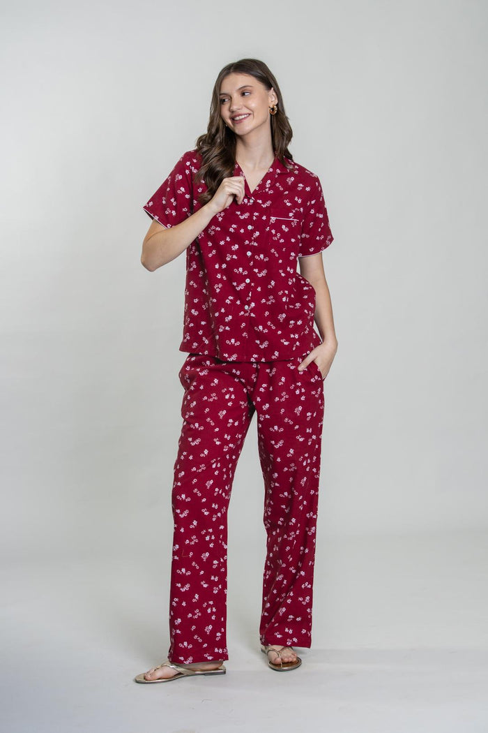 Daphne Ditsy Printed Cotton Blend Women's Pajama Set- Half Sleeves