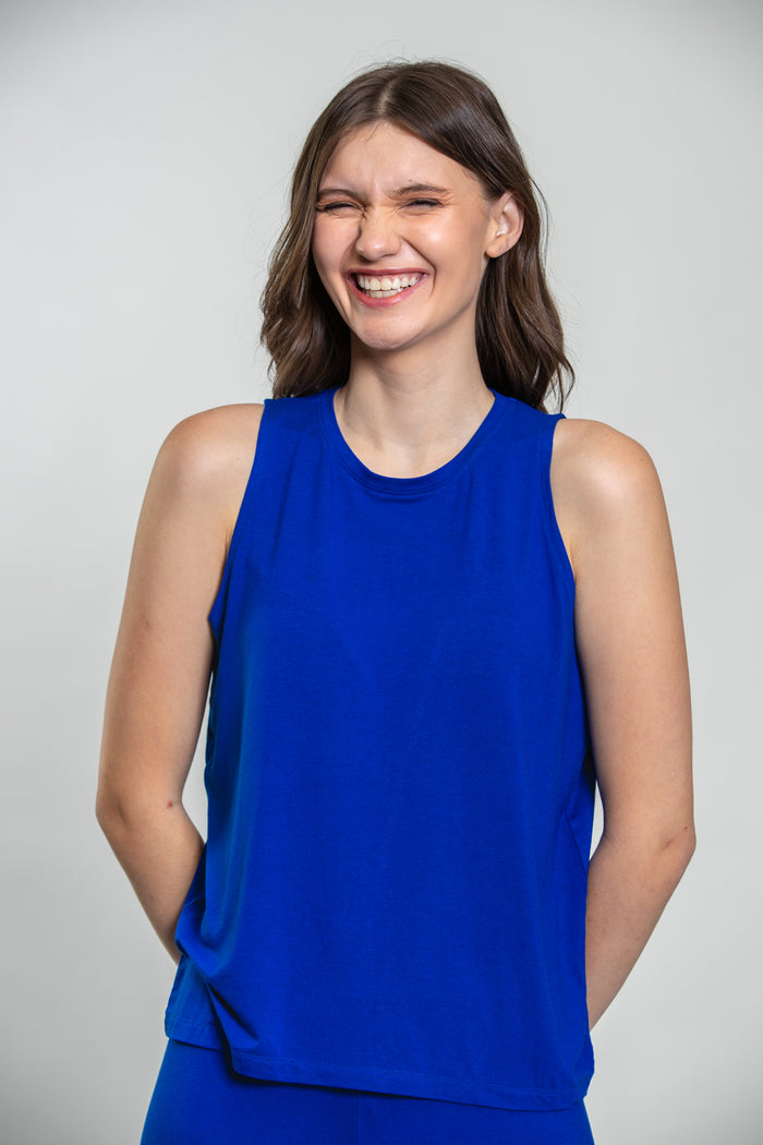 Royal Blue Lucy Butter-Soft Cotton Knit Women's Sleeveless Pajama Set