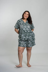 Eden Green Printed Cotton Blend Women's Curve Shorts Set- Half Sleeves