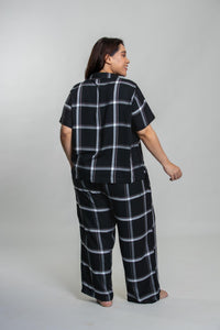 Clara Black Checks Cotton Blend Women's Curve Pajama Set- Half Sleeves