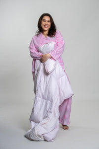 Mila Pink Stripe Cotton Women's Curve Pajama Set - Full Sleeves