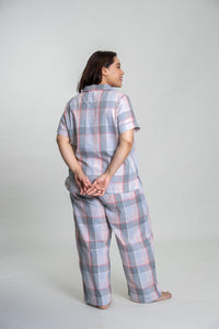 Winter Dusk Lurex Check Cotton Women's Curve Pajama Set - Half Sleeves